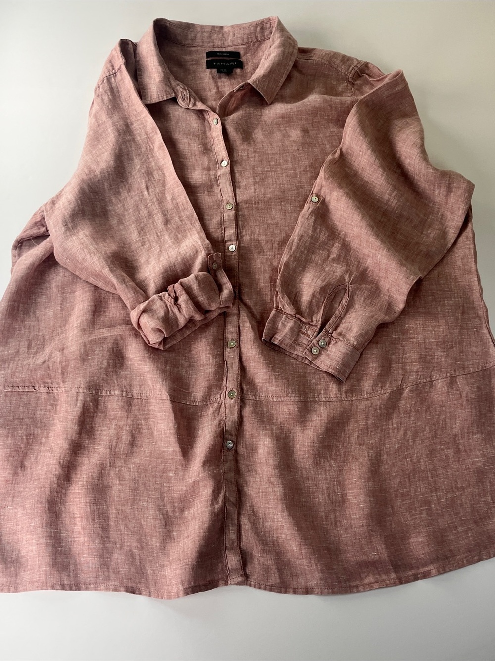 Tahari Linen Button-Front Shirt in Dusty Rose Sz 3X